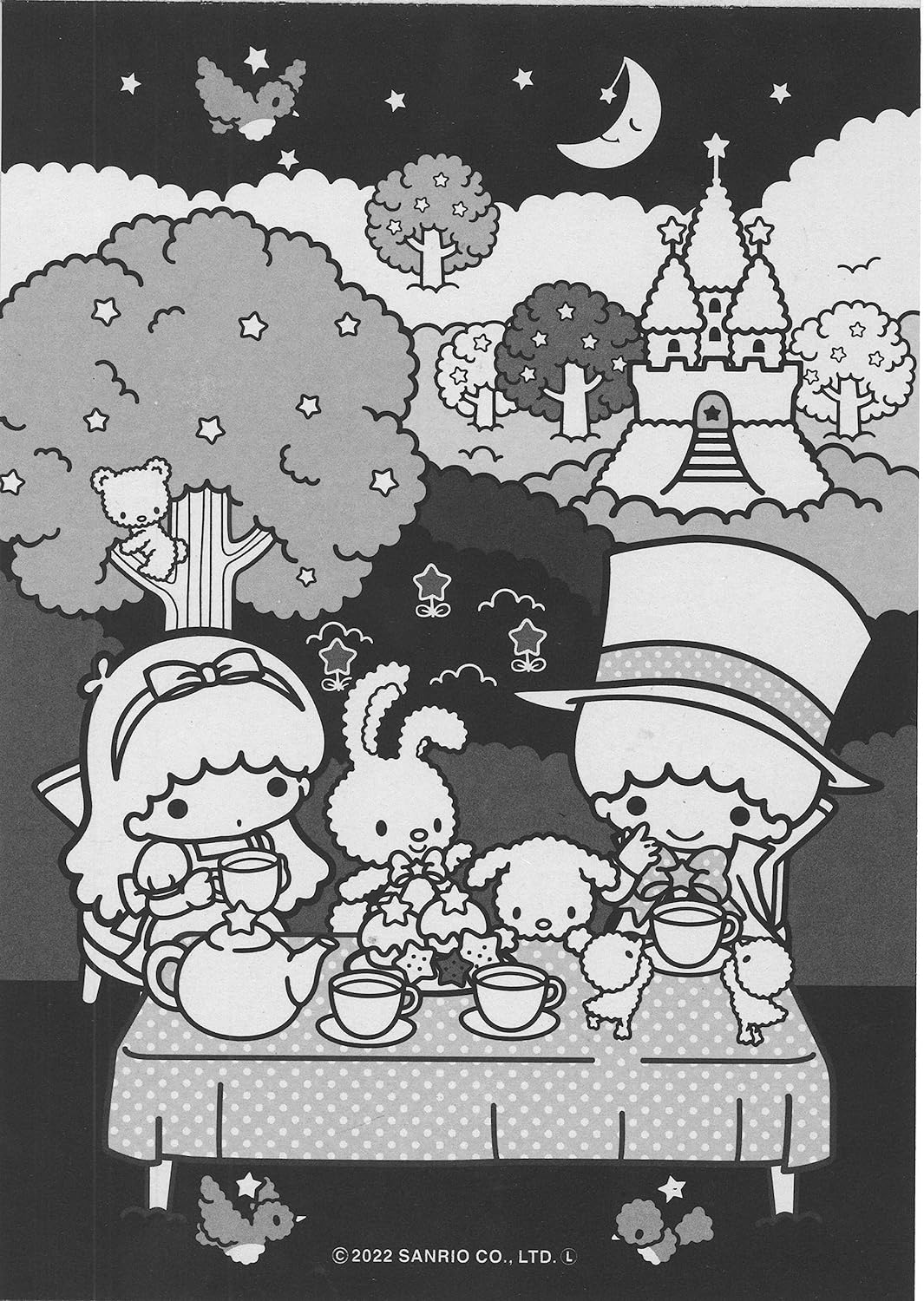 Little Twin Stars Coloring Book, Black Background, 16 Coloring Pages 5.8 in x 8.3 in A5 Size